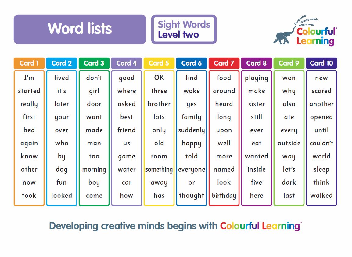 Colourful Learning - Sight Words Level 2